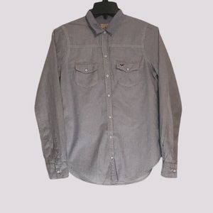 Hollister Blue Striped Long Sleeve Button Up Dress Shirt Women Size S